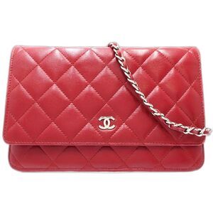 CHANEL Authentic Red Lambskin Leather Wallet